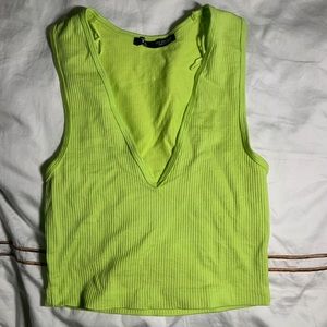 Neon green v neck Zara tank top